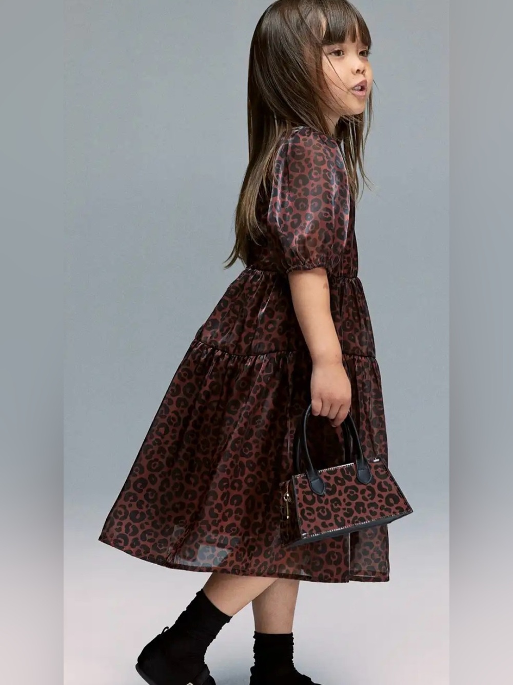 H&M Animal Print Brown Organza Dress 2T NWT - Picture 2 of 8